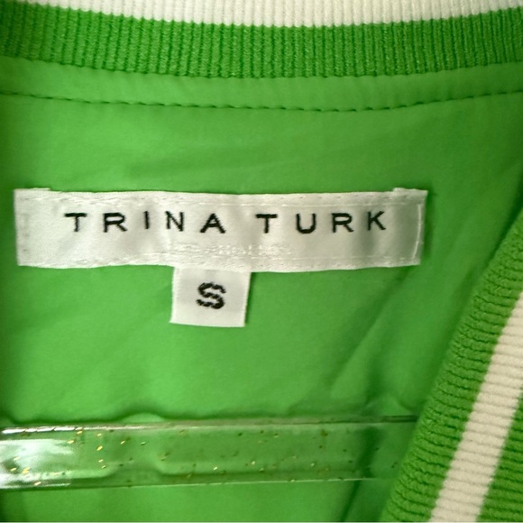 Trina Turk Kyle Green White Patterned Zip-Up Bomber Jacket - Billie Jean S - Picture 5 of 7